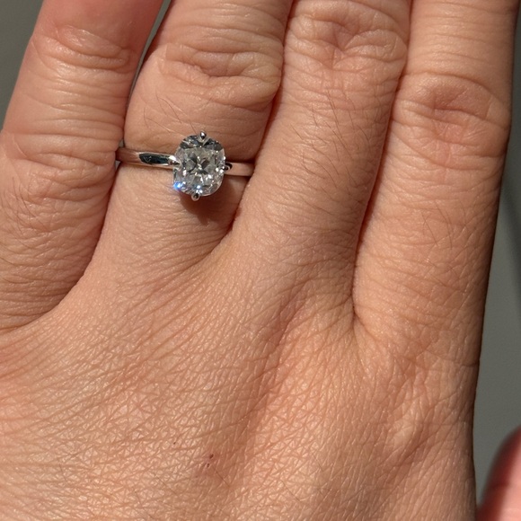 Charles & Colvard Jewelry - 9k white gold 1.5 ct old European cut 
cushion solitaire moissanite ring